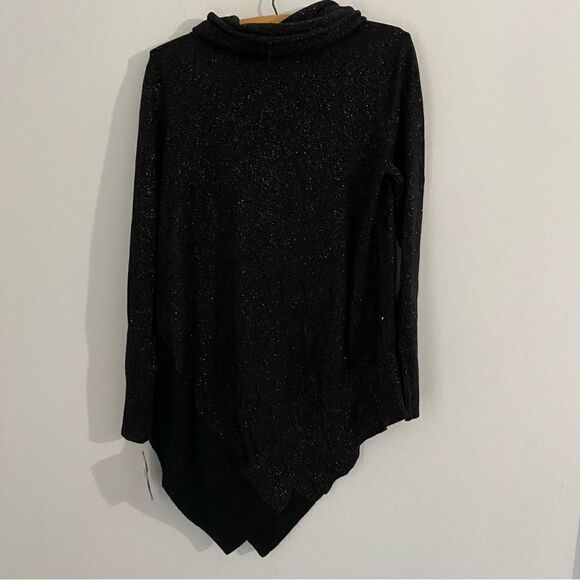 Alfani Womens Metallic Asymmetric Pullover Cowl Neck Sweater Black S - Picture 3 of 3